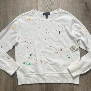 NWT Polo White Sweatshirt with Colorful Paint Splatter Size 10/12